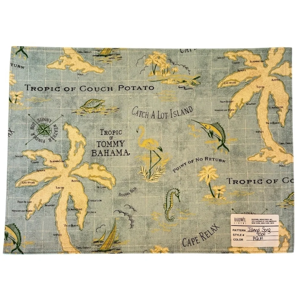 Set of 4 Tommy Bahama Mismatched Placemats Tropical Nautical Caribbean Beach